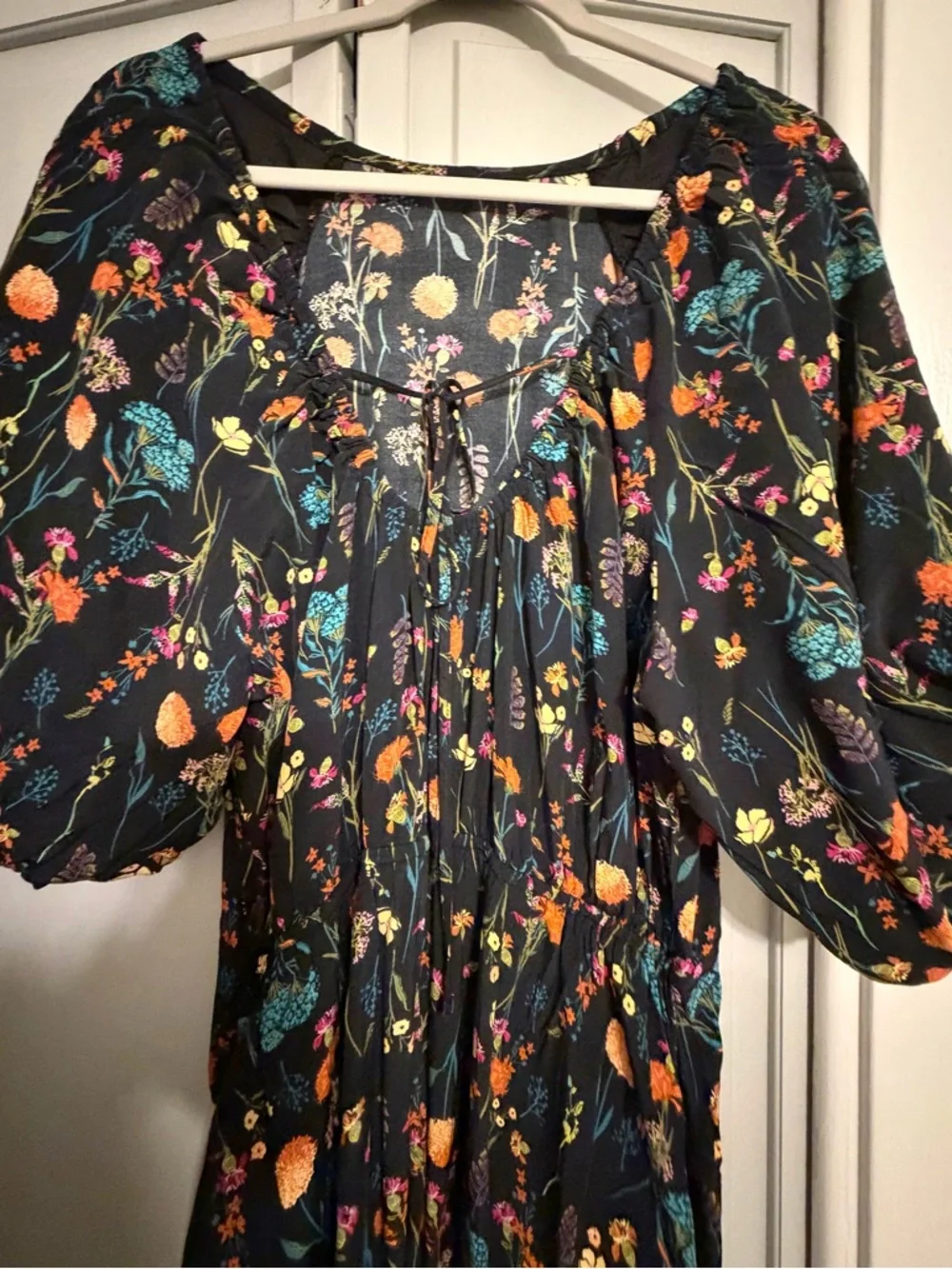 a new day Black Floral Midi Dress with Puff Sleeves - Picture 5 of 6